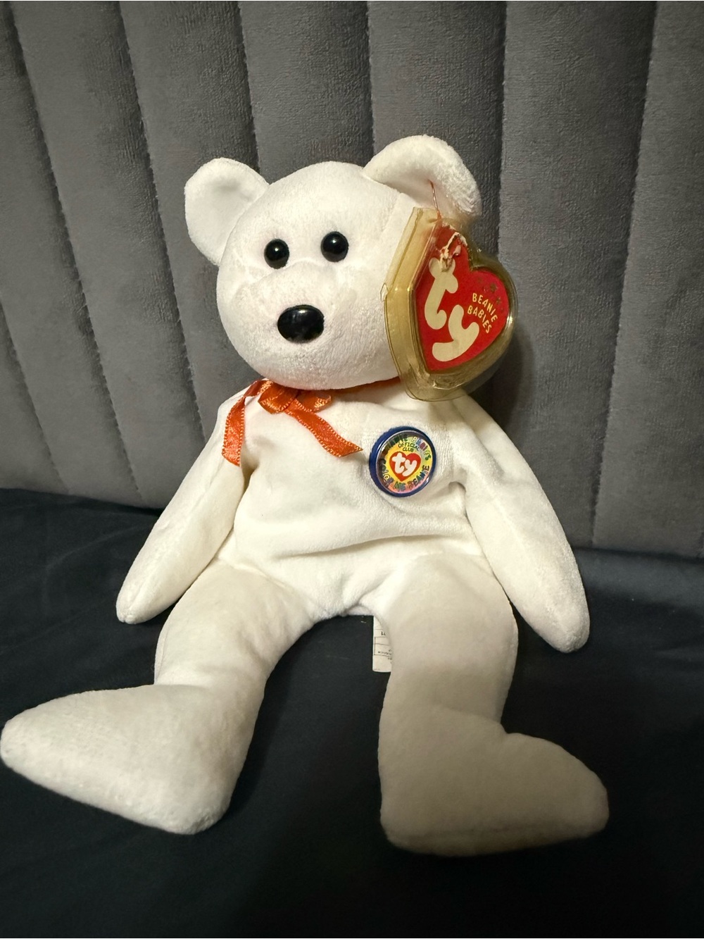 TY Beanie Baby Color Me Beanie Bear Orange Ribbon 2002